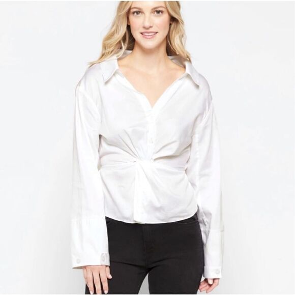 Modern Citizen Long Sleeve Twist Front Blouse in White NEW - Picture 2 of 8